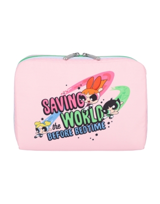 파워퍼프걸 핑크/민트 엑스라지 렉탱귤러 코스메틱 파우치