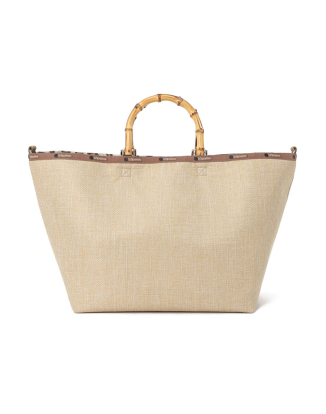 라피아 내추럴 라지 뱀부 토트백