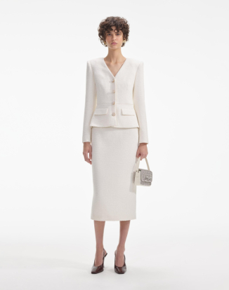 크림 틴셀 부클레 미디 드레스