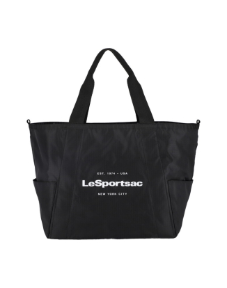 투웨이 내추럴 레오파드/블랙 E/W 리버시블 포켓 토트백