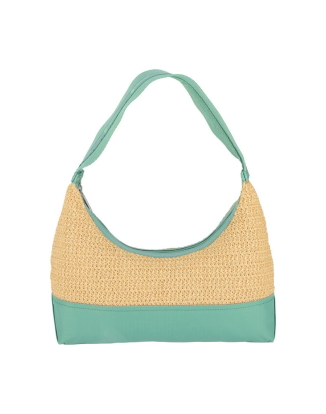 세이지 그린 라피아 숄더백