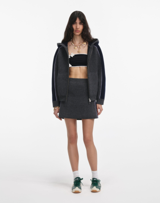 그레이 리브 니트 미니 스커트