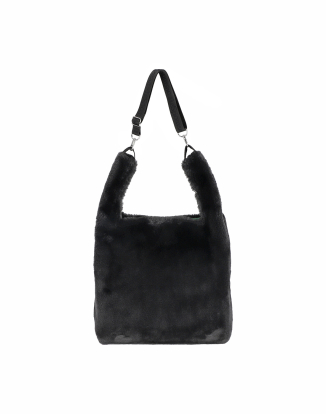 블랙 플러피 퍼 숄더 토트백