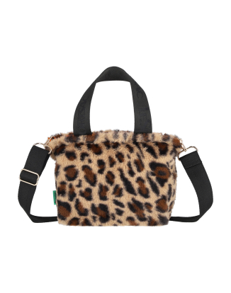 레오파드 플러피 퍼 E/W 토트백