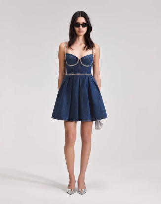 디아망테 디테일 데님 미니 드레스