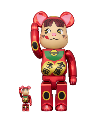 400%+100% BEARBRICK Maneki Neko Peko-chan Good Fortune Double Koban Plum Gold Plated