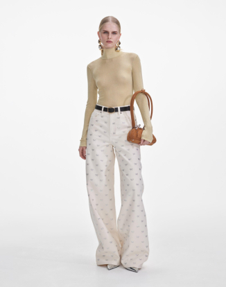 크림 데님 다이아몬드 리본 진