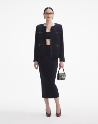 네이비 엠벨레시드 니트 카디건