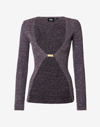 루렉스 멜란지 로고 클립 가디건