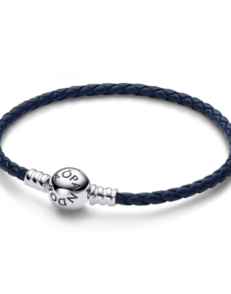 판도라 모멘츠 라운드 클라습 블루 브레이디드 래더 브레이슬릿