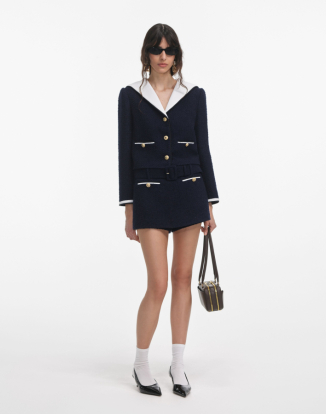 네이비 부클레 콘트라스트 카라 재킷