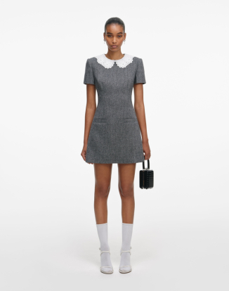 그레이 헤링본 카라 미니 드레스