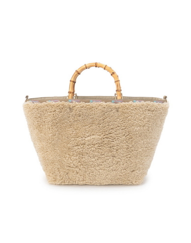 퍼스트 웜 베이지 퍼 미디움 뱀부 토트백