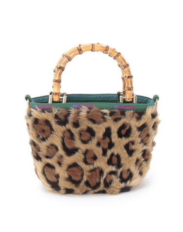웜 카멜 레오파드 퍼 엑스트라 스몰 뱀부 토트백
