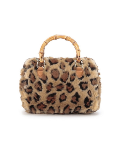 웜 카멜 레오파드 퍼 스몰 뱀부 보스턴백