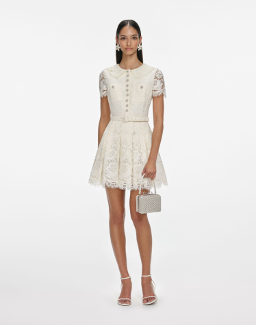 크림 플로럴 레이스 미니 드레스
