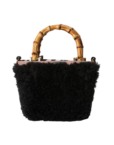 섀도우 블랙 퍼 엑스트라 스몰 뱀부 토트백