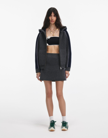 그레이 리브 니트 미니 스커트