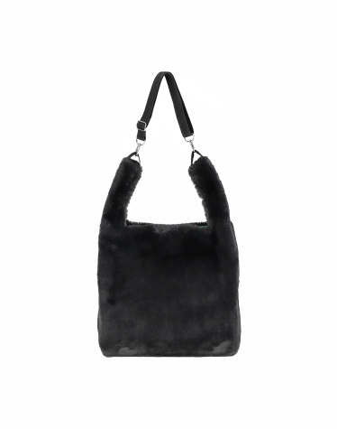 블랙 플러피 퍼 숄더 토트백