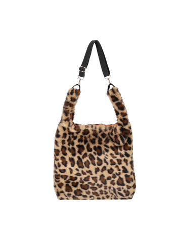 레오파드 플러피 퍼 숄더 토트백