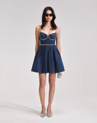 디아망테 디테일 데님 미니 드레스