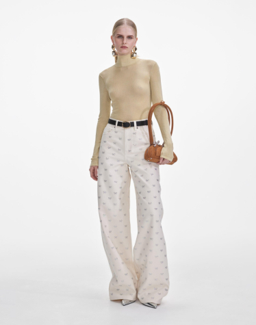 크림 데님 다이아몬드 리본 진