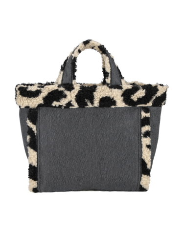 블랙 데님/레오파드 셰르파 스몰 투웨이 데님 토트백