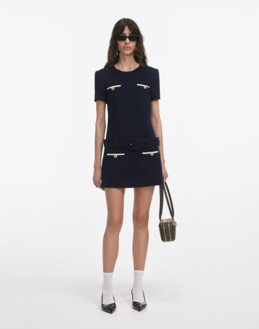 네이비 부클레 미니 드레스