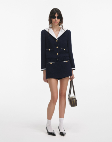 네이비 부클레 콘트라스트 카라 재킷