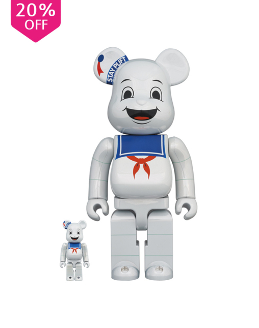 400%+100% BEARBRICK STAY PUFT MARSHMALLOW MAN WHITE CHROME Ver.