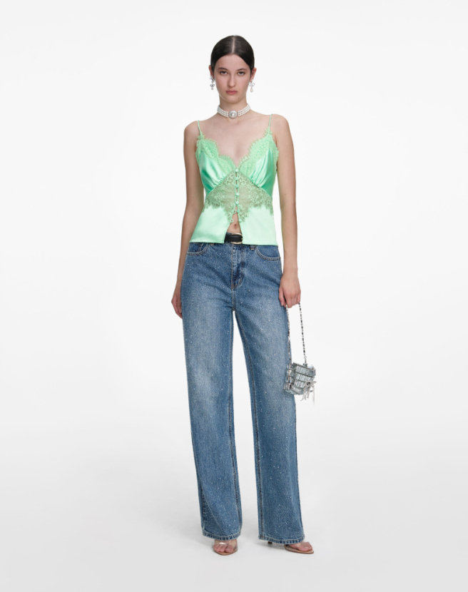 라인스톤 데님 스트레이트 레그 진